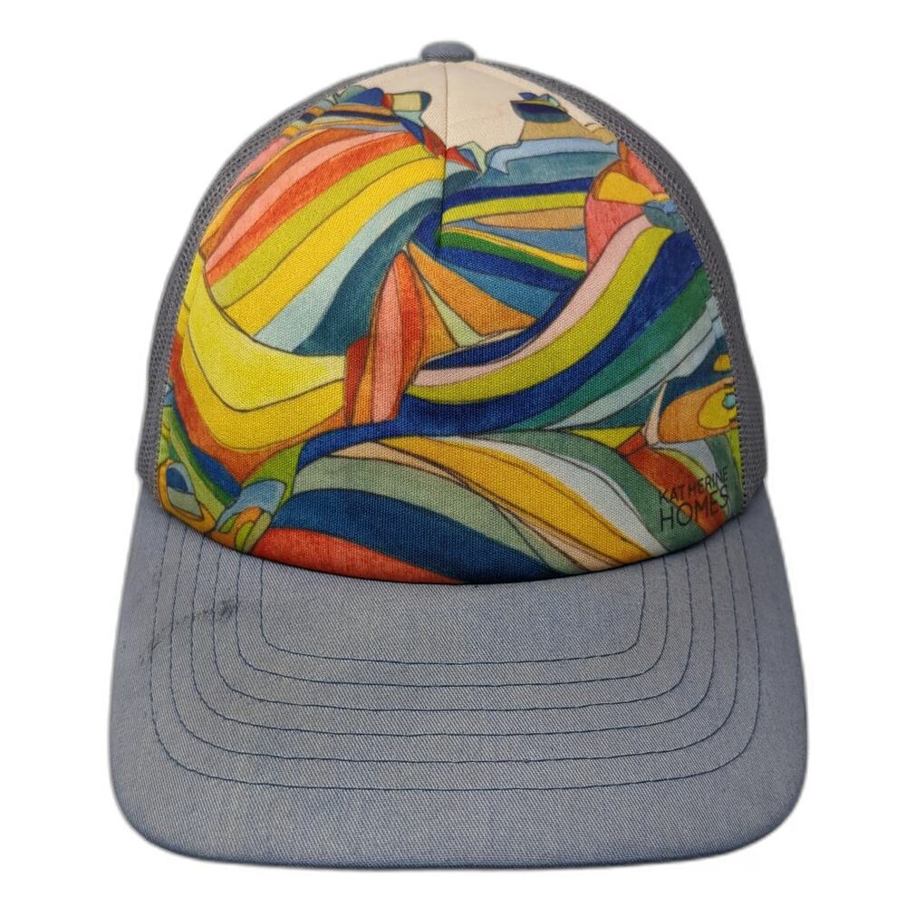 Katherine Homes Trucker Hat Blue Multicolor One Size Abstract Mountain Graphic